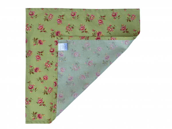 Green & Pink Floral Cloth Napkins reverse side view