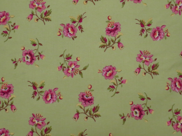 Green & Pink Floral Throw Pillow Cover fabric closeup