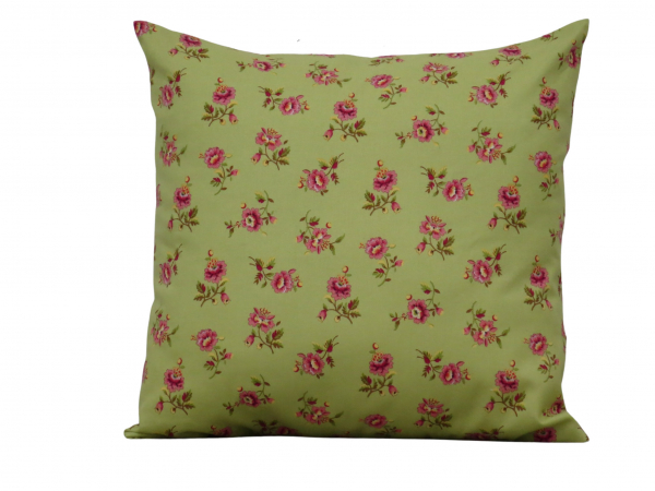 Green & Pink Floral Throw Pillow Cover with Envelope Opening Closure front view