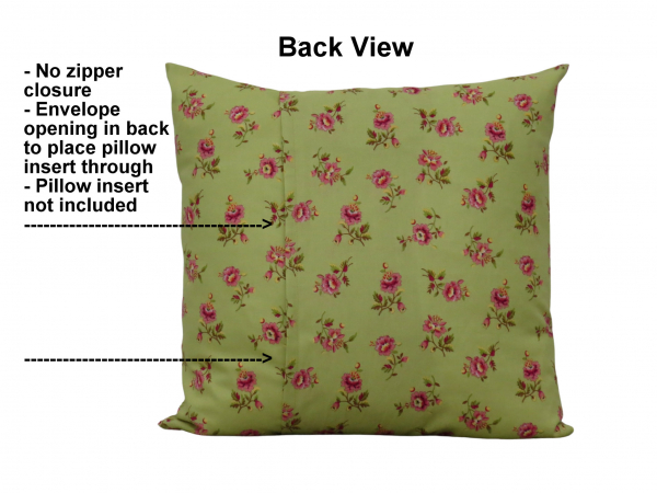 Green & Pink Floral Throw Pillow Cover with Envelope Opening Closure back view