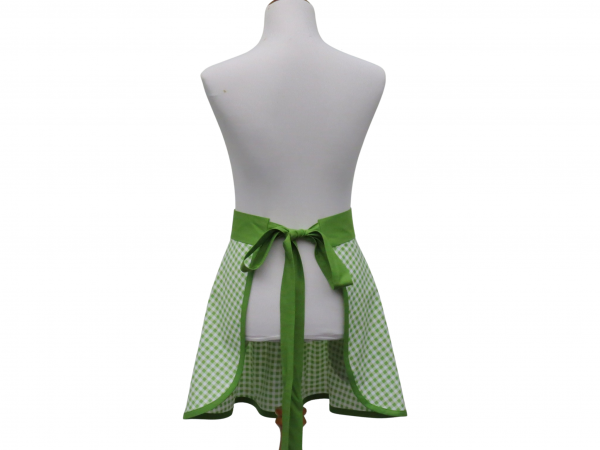 Women's Green & White Gingham Half Apron back view tied in back