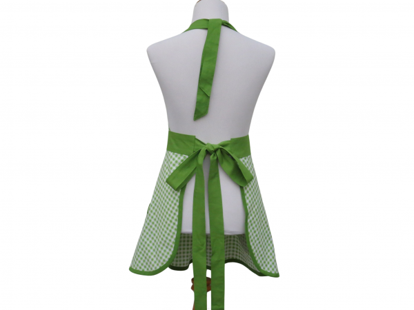 Green & White Gingham Apron front view tied in back