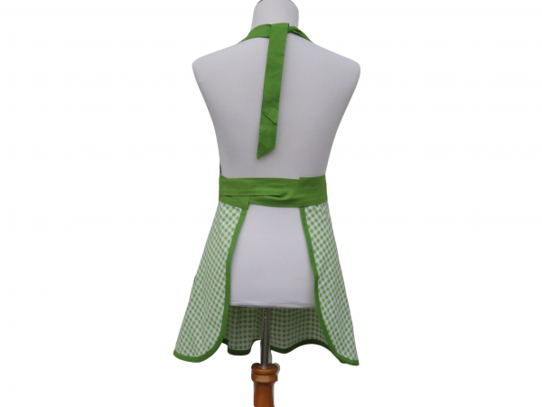 Green & White Gingham Apron front view tied in front