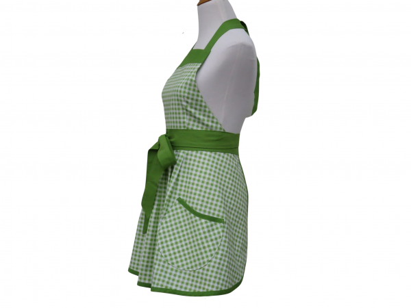 Green & White Gingham Apron side view