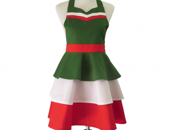 Green White Red Italian Retro Apron Front View tied in back