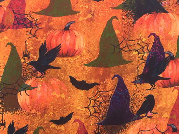 Witch Hats & Pumpkins Halloween Throw Pillow Cover closeup of fabric