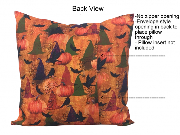 Witch Hats & Pumpkins Halloween Throw Pillow Cover back view