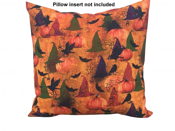 Witch Hats & Pumpkins Halloween Throw Pillow Cover, Envelope Closure