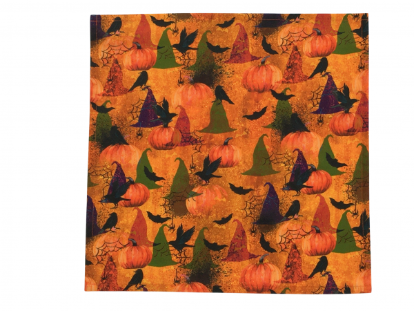 Witch Hats & Pumpkins Halloween Cloth Napkins unfolded view