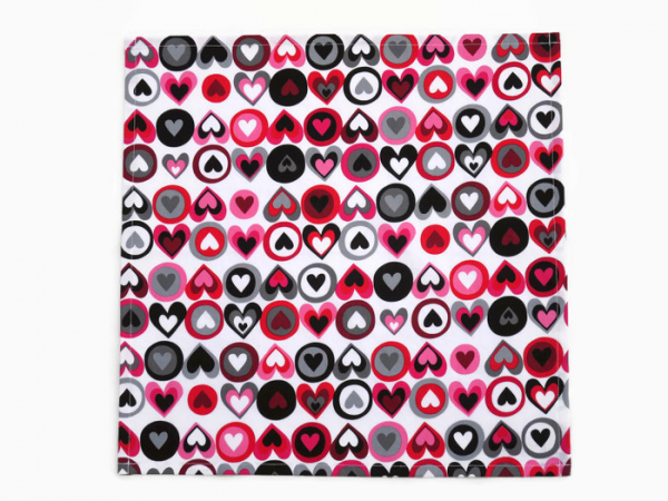 Black, Gray, Pink & Red Heart Cloth Napkins unfolded
