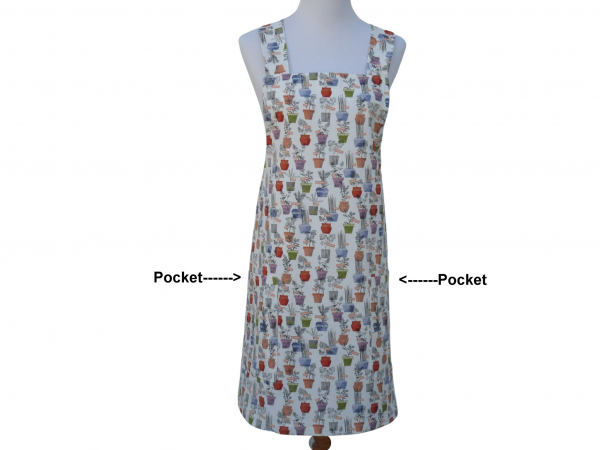 Women's Herbs Themed  Cross Back Apron front view pockets