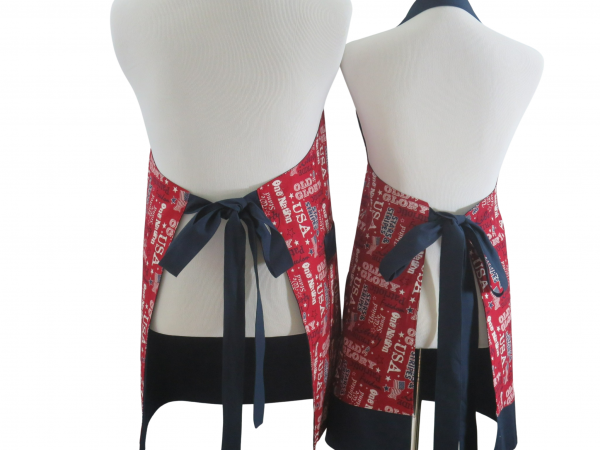 His & Her Matching Patriotic Apron Set back view tied in back