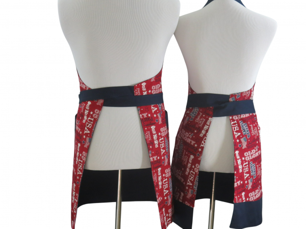 His & Her Matching Patriotic Apron Set back view tied in front