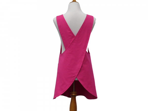 Women's Solid Hot Pink Japanese Cross Back Apron back view