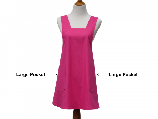 Women's Solid Hot Pink Japanese Cross Back Apron front view