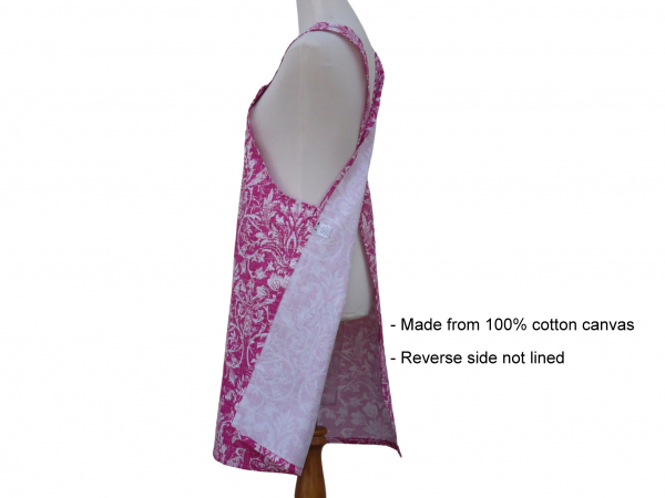 Hot Pink Magenta & White Floral Cross Back Apron reverse side view