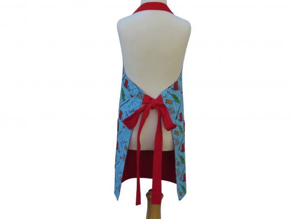 Children's Fishing Themed Apron back view tied in back