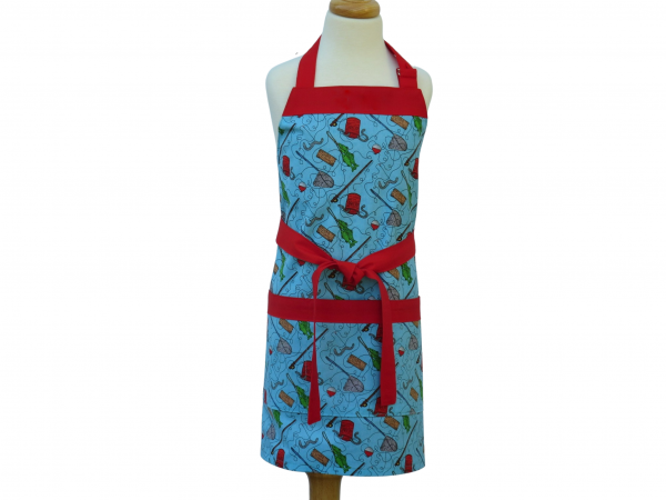 Children's Fishing Themed Apron front view tied in front