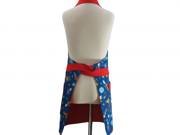 Kid's Rocket Ship & Space Themed Apron back view tied in front