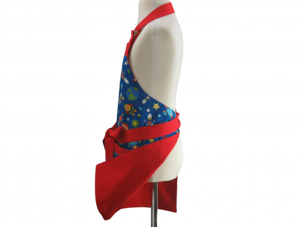 Kid's Rocket Ship & Space Themed Apron reverse lining side view