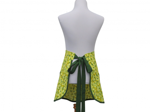 Green & Yellow Lemons Half Apron back view tied in back