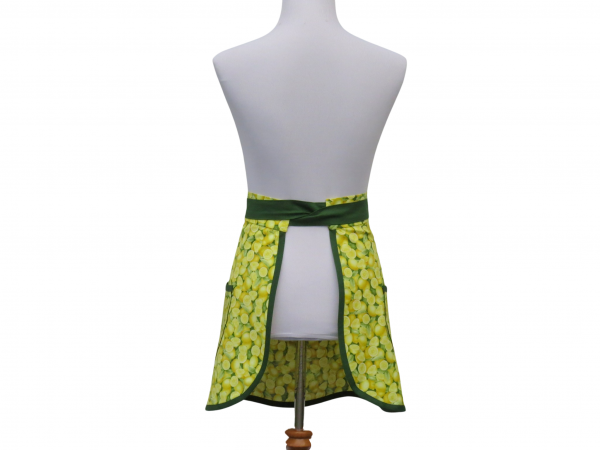 Green & Yellow Lemons Half Apron back view tied in front