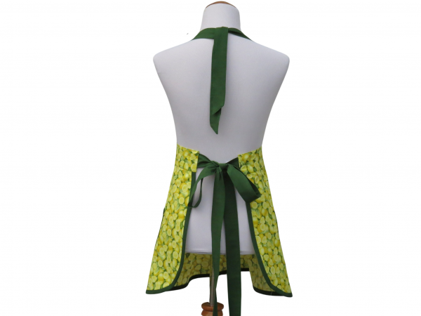 Green & Yellow Lemons Apron back view tied in back