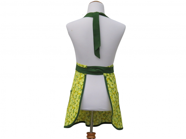 Green & Yellow Lemons Apron back view tied in front