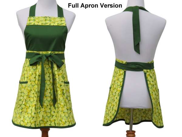 Green & Yellow Lemons Full Apron Version front & back views
