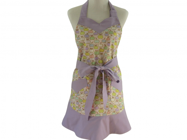 Pastel & Lilac Apples Apron front view tied in front