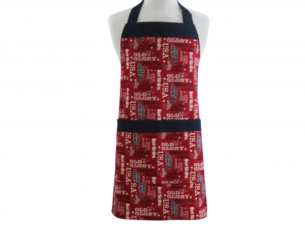 Men's or Unisex Red, White & Blue Patriotic Apron front view tied in back