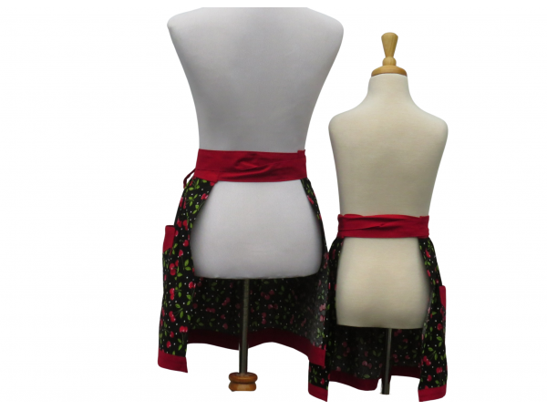 Mother Daughter Matching Cherries Half Aprons back view