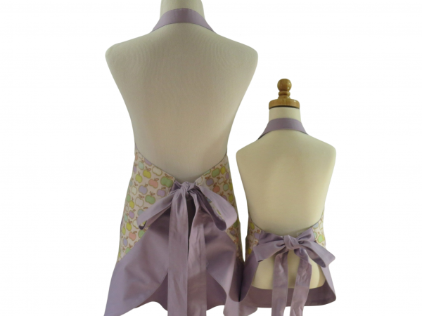 Mother Daughter Pastel Apple Aprons back view tied in back