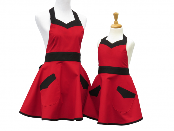 Mother & Daughter Solid Apron Set in 12 Color Options front view tied in back