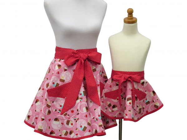 Mother Daughter Matching Half Cupcake Aprons Front View