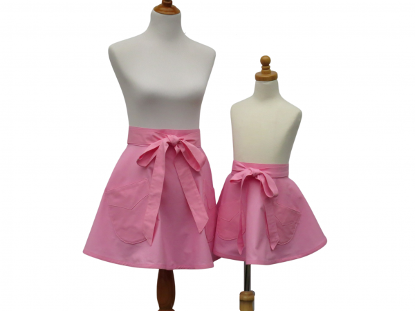 Mother Daughter Matching Solid Retro Style Half Aprons front view