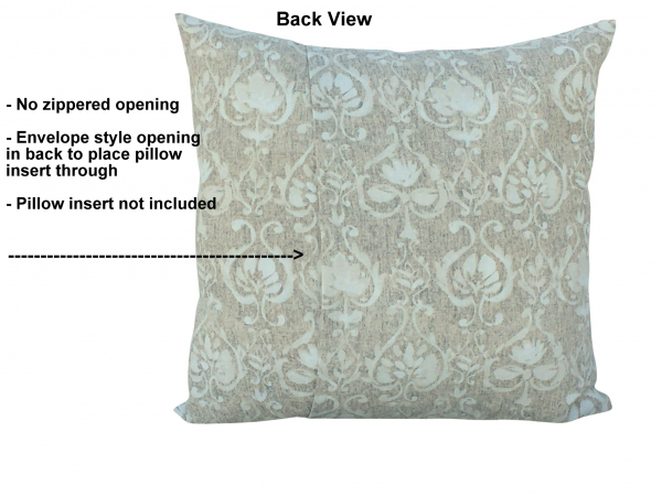 Neutral Beige Floral Damask Throw Pillow Cover back view