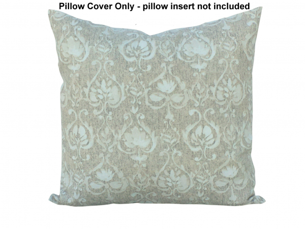 Neutral Beige Floral Damask Throw Pillow Cover front view
