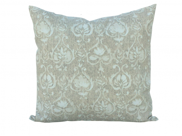 Neutral Beige Floral Damask Throw Pillow Cover front view