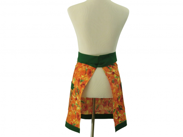 Women's Orange & Green Peaches Apron back view tied in front