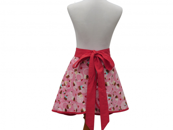 Women's Pink Cupcake Half Apron back view tied in back