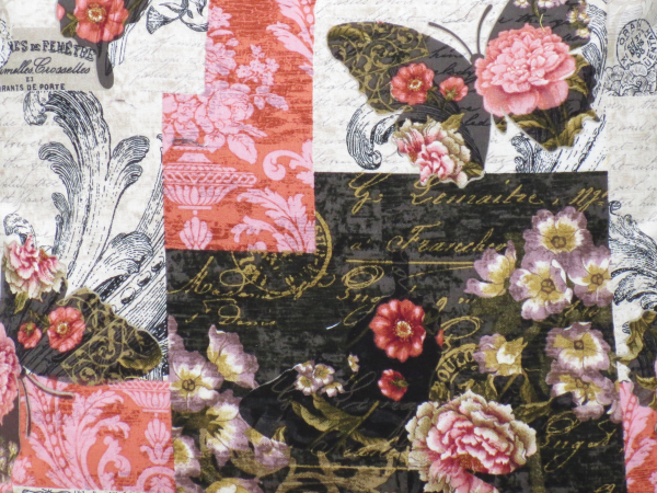 Pink, Black, & Gray Floral Butterflies Throw Pillow Cover fabric closeup