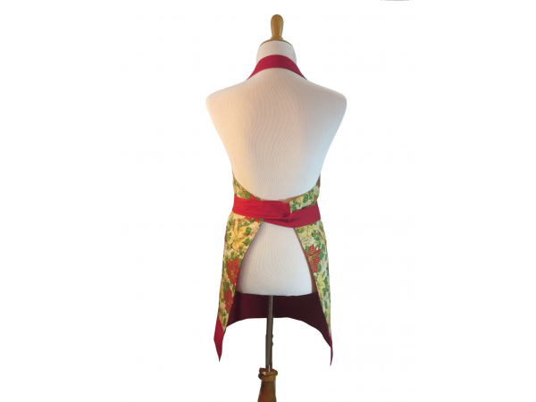 Christmas Poinsettia Apron with Large Pockets back view tied in front