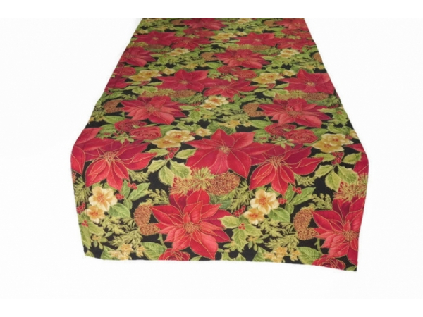 Christmas Poinsettia Cloth Table Runner