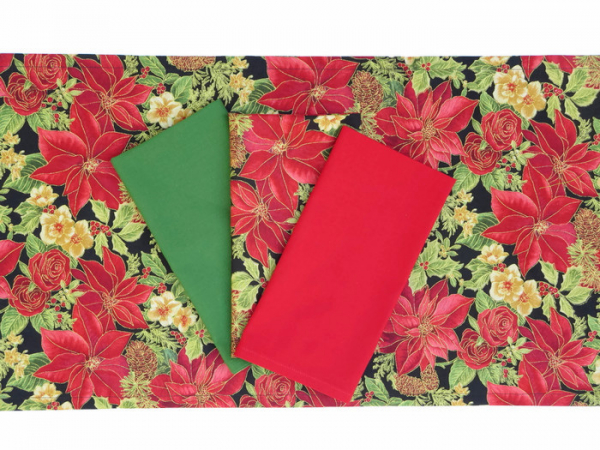 Christmas Poinsettia Cloth Table Runner with Matching Napkins