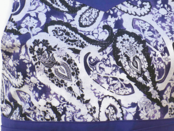 Women's Black & Purple Paisley Retro Apron paisley fabric closeup
