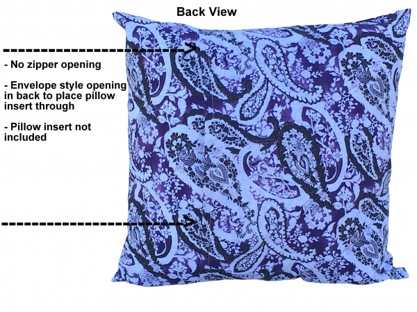 Black, White & Purple Floral Paisley Throw Pillow Cover back view