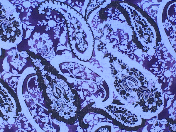 Black, White & Purple Floral Paisley Throw Pillow Cover fabric closeup