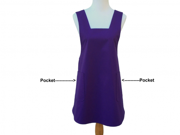 Solid Purple Cross Back Japanese Apron front view pockets