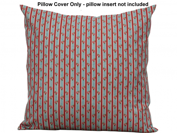 Red & Blue Floral Striped Throw Pillow Cover front view